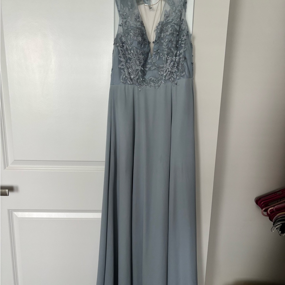Lina Blue Sleeveless Plunge Maxi Gown